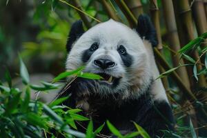 une Panda mastication sur bambou photo