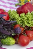 des légumes dans une plaque, proche en haut. photo