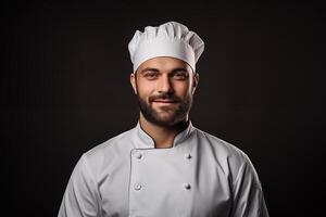 portrait de une chef, isolé noir Contexte photo