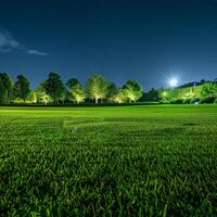 herbeux champ avec des arbres et lumières photo