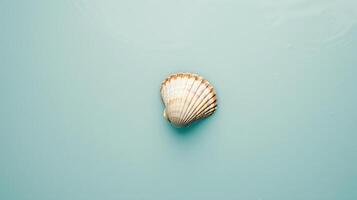 une Célibataire coquillage, délicatement mis contre une coloré arrière-plan, capture le essence de le océan photo