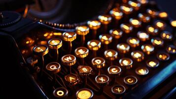 une ancien machine à écrire, baigné dans doux, directionnel lumière photo