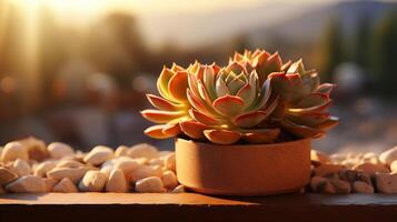 cactus succulent pot sur table chaud Soleil lumière maison décoration photo