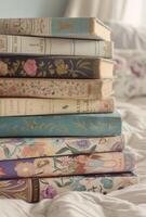 classique relié livres avec magnifique pastel couvertures photo