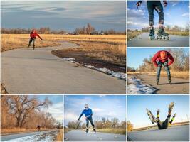 en ligne patinage sur une pavé bicyclette Piste dans Colorado photo