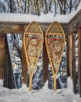 classique en bois raquettes dans une arrière-cour photo