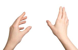 mains faire des gestes, agissant pendant vr activité, virtuel réalité Jeu point de vue, isolé sur blanc Contexte photo