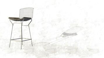 une blanc chaise avec une noir coussin est assis sur une blanc mur photo