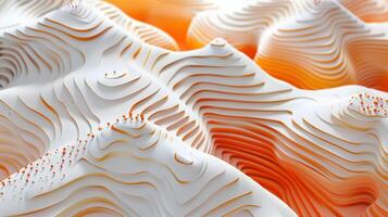 ai généré un abstrait Contexte avec blanc et Orange topographique vagues, avec Orange points sur le surface. topographique modèle, carte, géométrique formes. généré par artificiel intelligence. photo