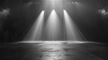 noir et blanc arrière-plan, projecteur dans de un vide chambre. béton sol et des murs, cinématique lumière. généré par artificiel intelligence. photo