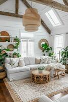 moderne boho style intérieur mettant en valeur terreux matériaux et minimaliste décor photo