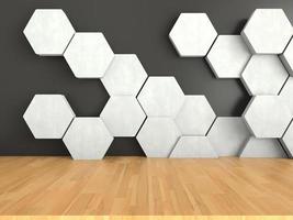 plancher de bois futuriste abstrait et fond d'hexagones, rendu 3d photo