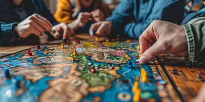 ai généré une groupe de Jeune gens jouer planche Jeux. temps ensemble. ,conseil Jeux concept photo