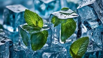 la glace cube avec menthe Contexte photo