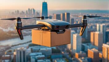 drone mouches avec une boîte plus de le ville photo