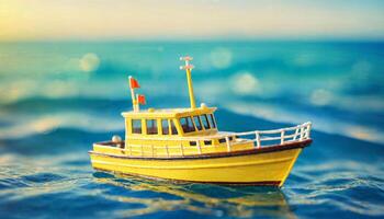 miniature scène de bateau et le sable plage île, photo