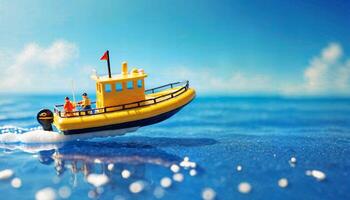 miniature scène de bateau et le sable plage île, photo