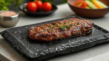 grésillant nervure œil sur noir pierre chaud assiette photo