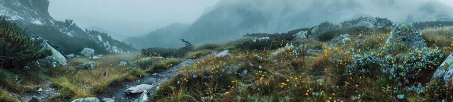 brumeux Montagne Matin paysage photo