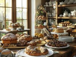 luxe boulangerie sur élégant à manger table photo