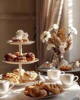 luxe boulangerie sur élégant à manger table photo