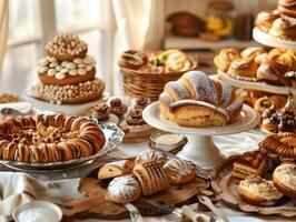 luxe boulangerie sur élégant à manger table photo