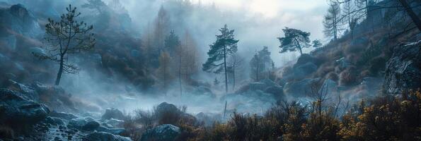 brumeux Montagne Matin paysage photo
