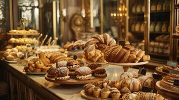 luxe boulangerie sur élégant à manger table photo