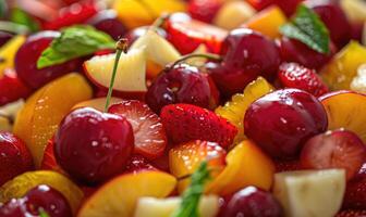 une vibrant fruit salade avec mûr cerises photo