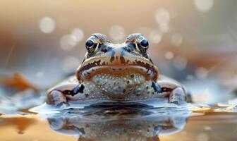 macro portrait de une rana arvalis avec sélectif concentrer photo