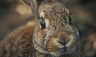 fermer de une curieuse lapin nez secousses photo