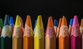 coloré des crayons arrangé soigneusement dans une rangée photo