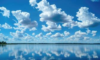 duveteux blanc des nuages dérive paresseusement à travers une brillant bleu ciel photo