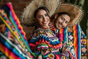 ai généré Latin danseurs dans traditionnel mexicain robe dansant à parade ou culturel Festival dans Mexique Latin Amérique, ai généré photo