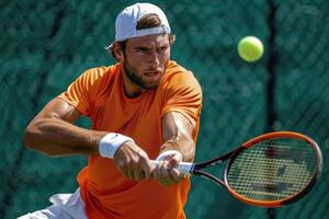 ai généré homme en jouant tennis. ai généré photo