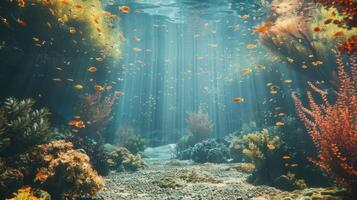 rétro style Marin paysage avec sous-marin vue photo