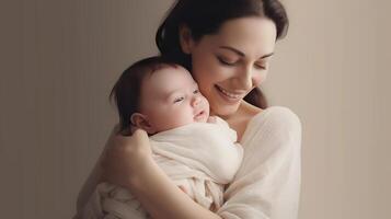 ai généré bienheureux maternité capturer le bonheur de une maman et bébé ensemble. établi avec génératif ai photo