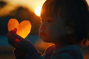 ai généré les enfants faire en forme de coeur papier cadeaux à Express leur l'amour à leur les mères sur de la mère journée. photo