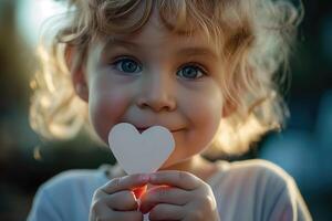 ai généré les enfants faire en forme de coeur papier cadeaux à Express leur l'amour à leur les mères sur de la mère journée. photo