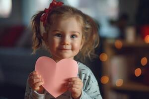 ai généré les enfants faire en forme de coeur papier cadeaux à Express leur l'amour à leur les mères sur de la mère journée. photo