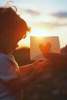 ai généré les enfants faire en forme de coeur papier cadeaux à Express leur l'amour à leur les mères sur de la mère journée. photo