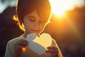 ai généré les enfants faire en forme de coeur papier cadeaux à Express leur l'amour à leur les mères sur de la mère journée. photo