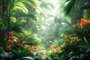 ai généré tropical exotique feuilles Contexte. forêt tropicale paysage photo