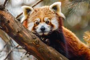 rouge Panda sur arbre branche dans forêt habitat photo