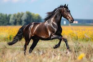 magnifique cheval galopant dans champ photo