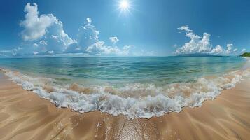 ai généré plage avec vagues roulant dans photo