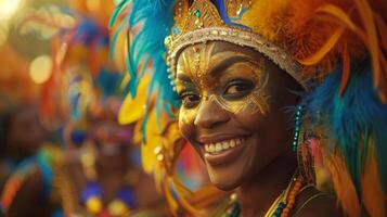 ai généré femme dans coloré coiffure souriant photo