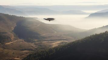 ai généré une uap observation plus de une serein, brouillard couvert vallée. génératif ai photo