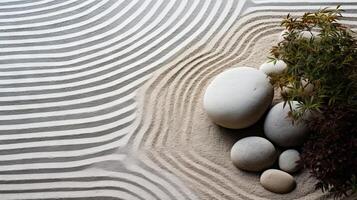 ai généré une Zen jardin avec rochers et le sable arrangé dans une calmant modèle. génératif ai photo