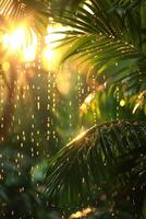 ai généré lumière du soleil filtration par paume arbre feuilles photo
